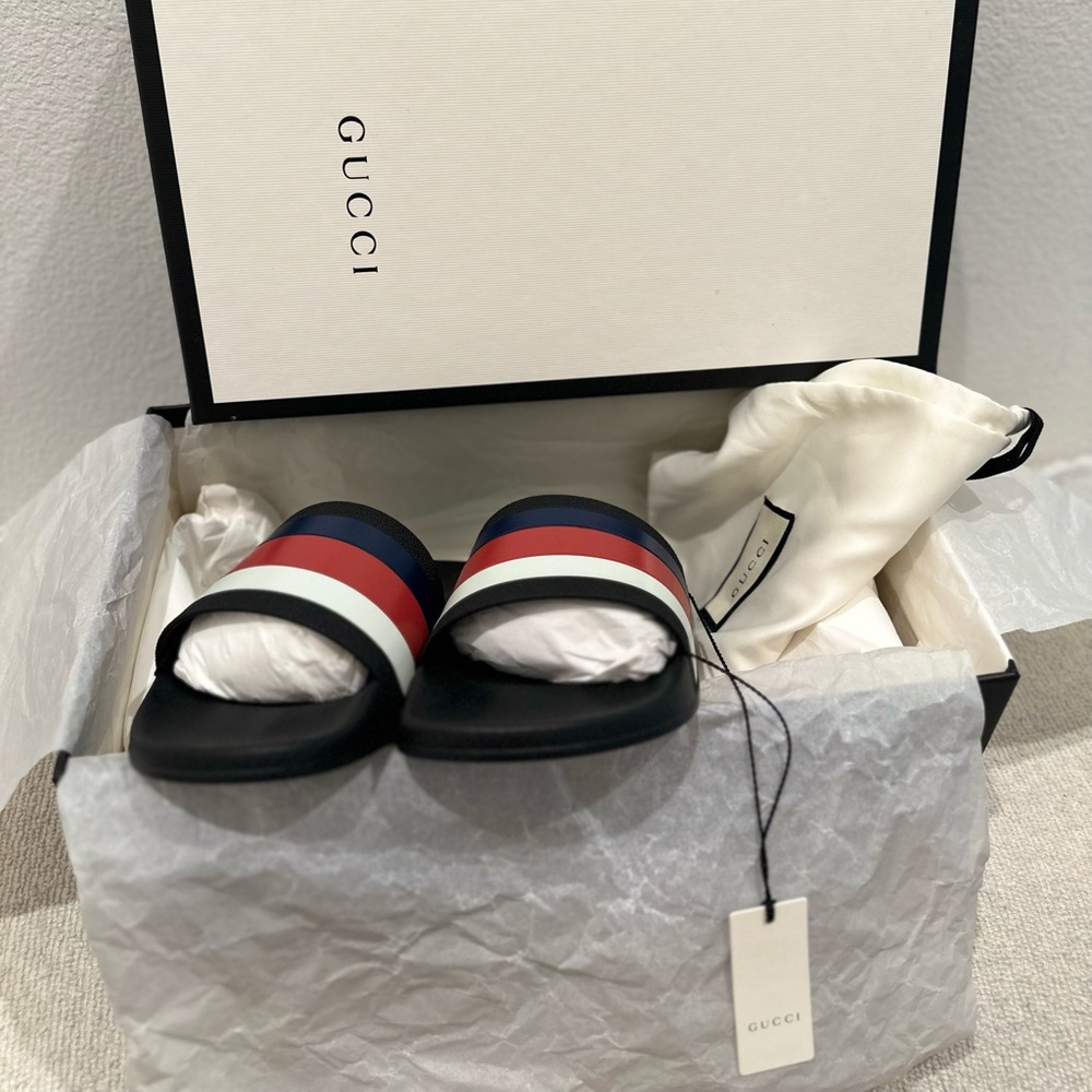 GUCCI Web Rubber Slides - Picture 11 of 12